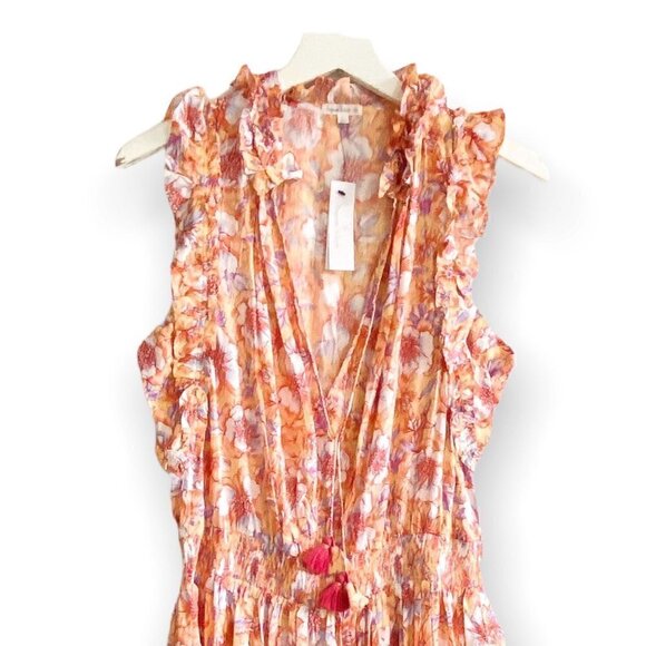 NWT ‎ Poupette St Barth Triny Floral Mini dress, Size L, Orange Esterel - Picture 4 of 16